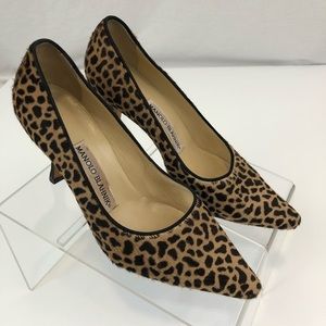 Manolo Blahnik Pony Hair Leopard Pumps 3” Heel